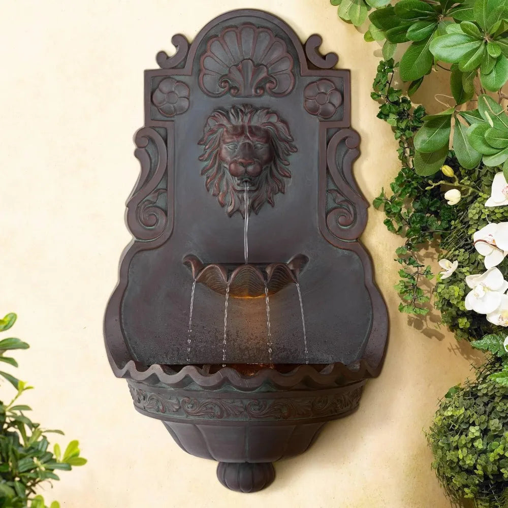 Elegant Lion Head Fountain With Bronze Finish And LED Light