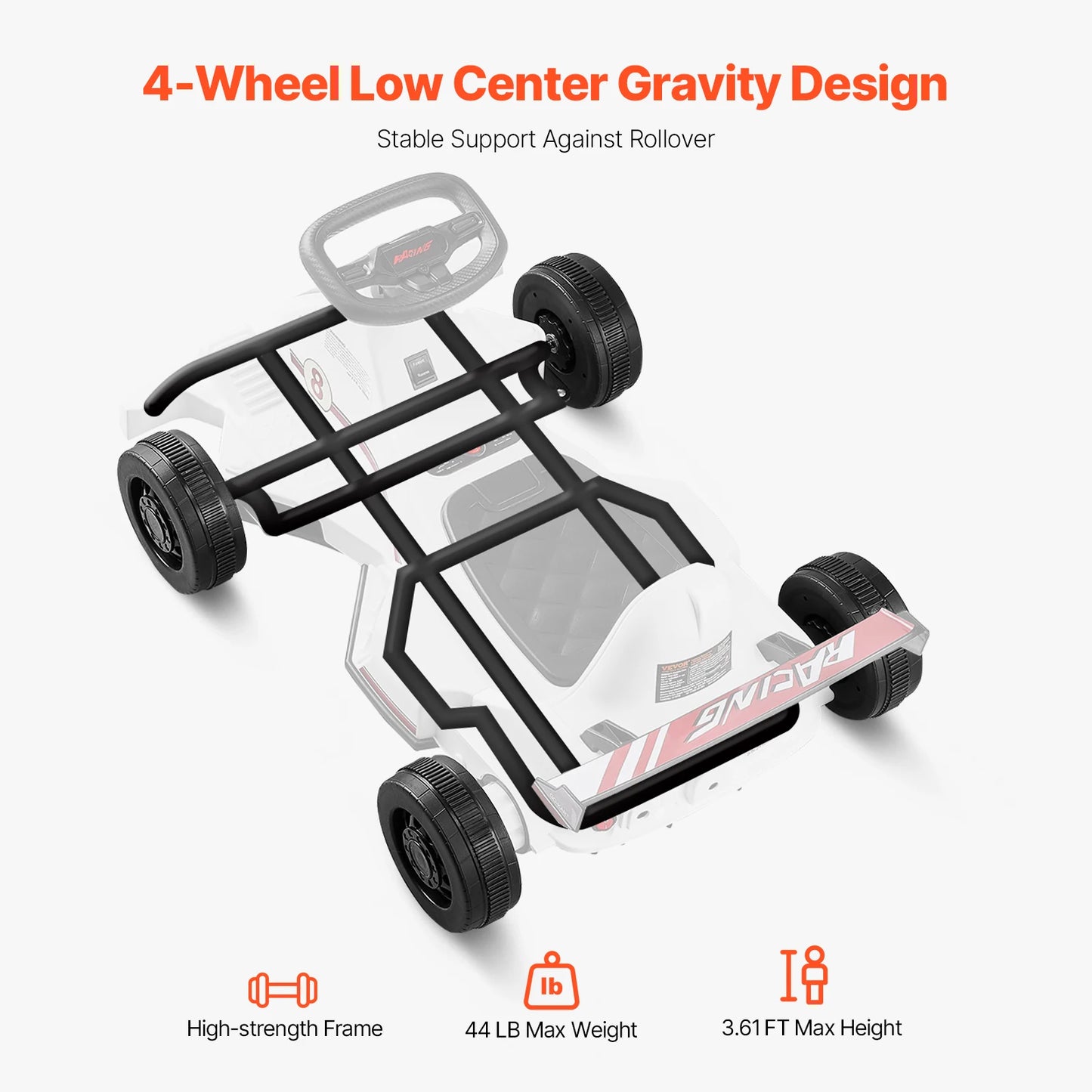 VEVOR 6V 4.5Ah Electric Pedal Go Kart Portable Outdoor Racing Toys 20000 RPM Motor with LED Headlight & Horn for Kids Boy Gifts