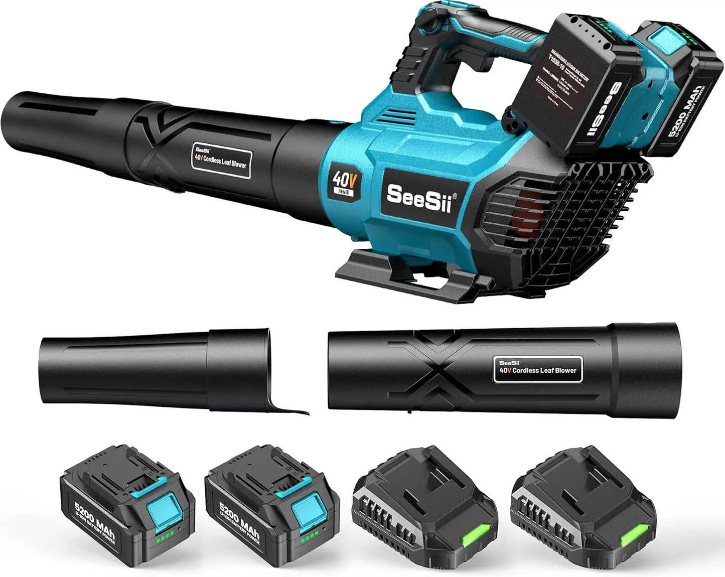 Seesii 40V Leaf Blower 2x5200mAh Battery 680 CFM Brushless