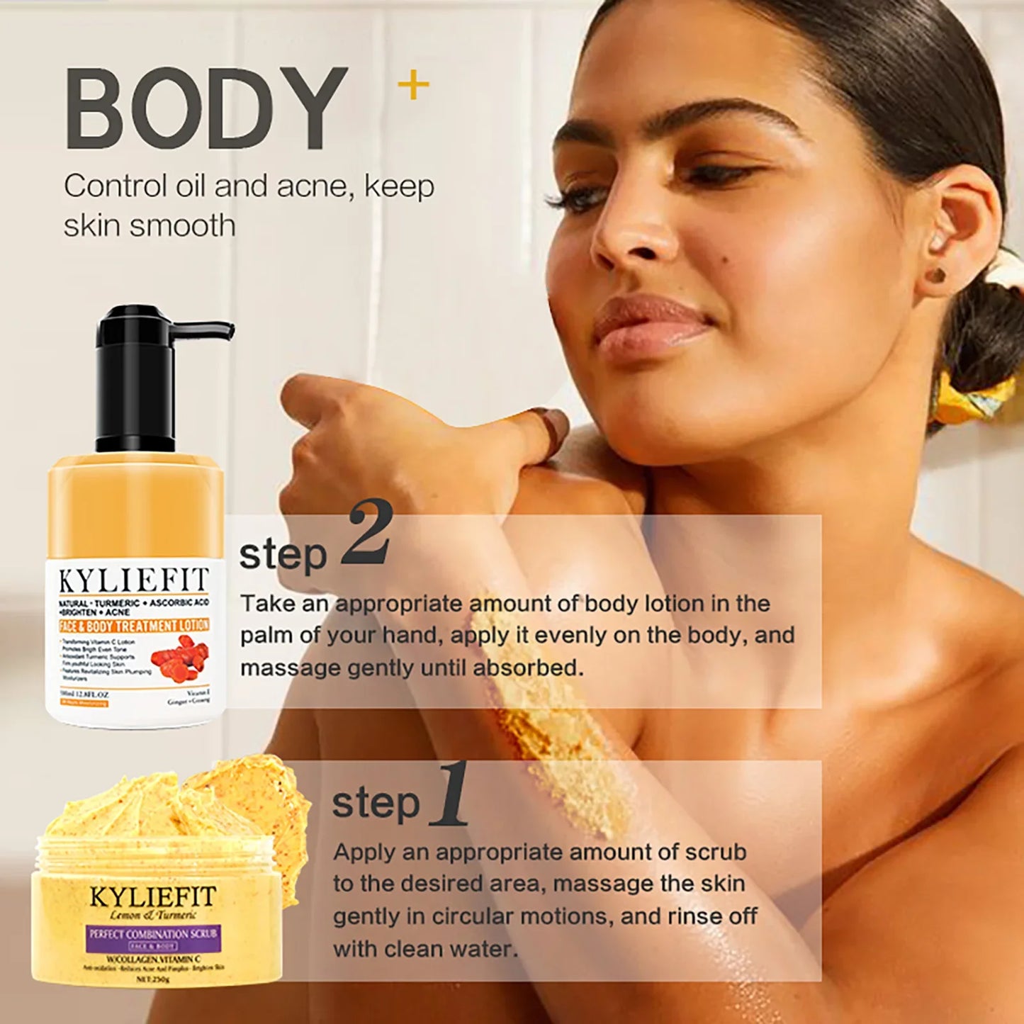 Organic Turmeric Skin Care Kit Brighten Remove Darkness Lighten Hydrate Exfoliate Even Skin Tone for Private Label