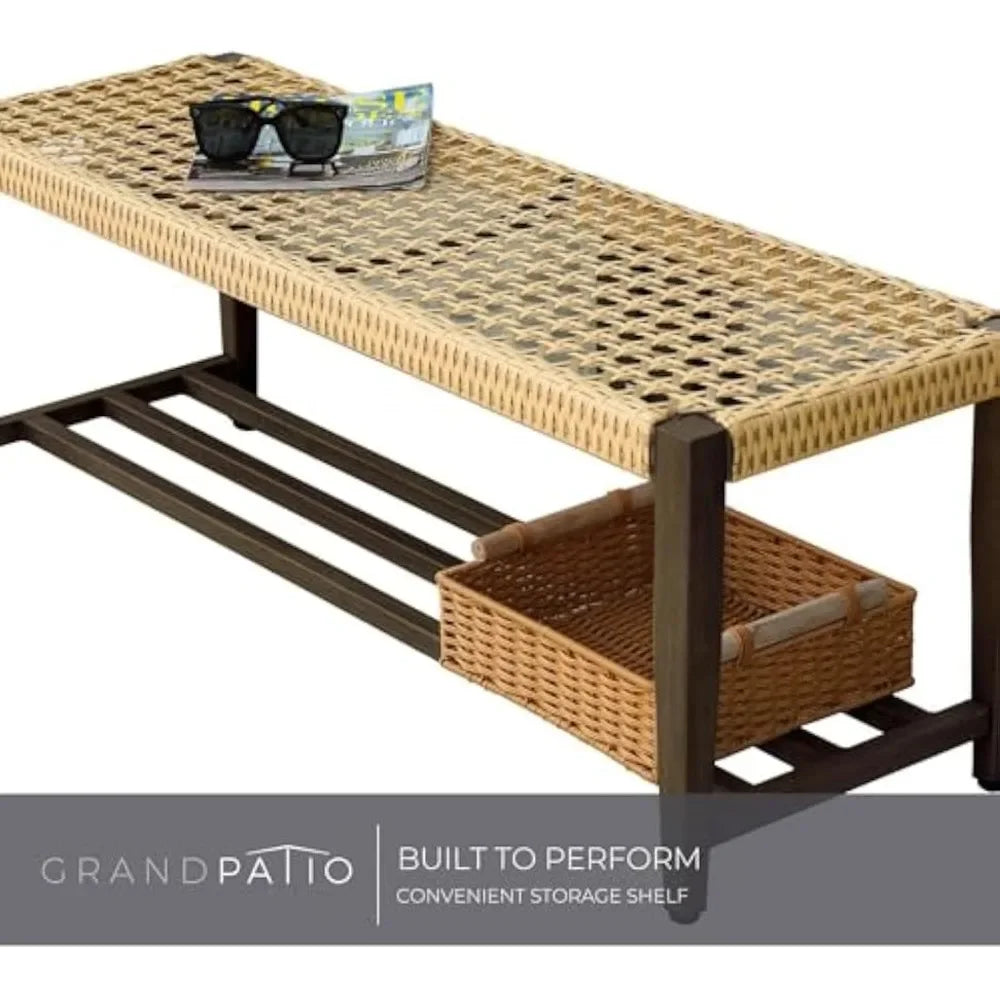 "Outdoor Wicker Storage Bench - 2-Seat Patio Bench for Garden, Porch, Living Room & Bedroom"
