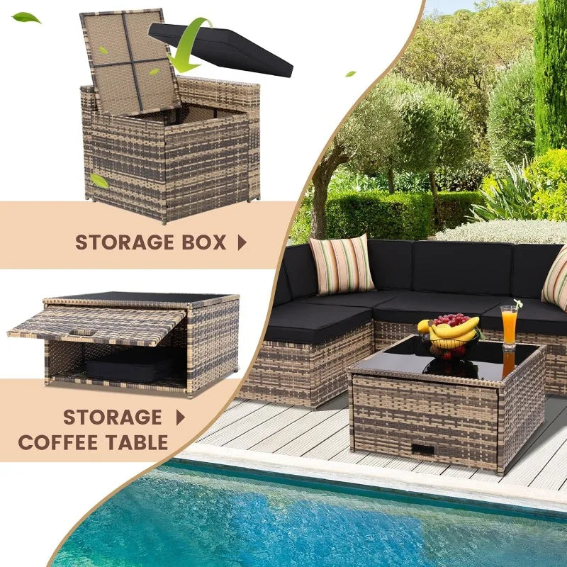 8 Piece Outdoor Wicker Patio Sectional Set With Glass Table
