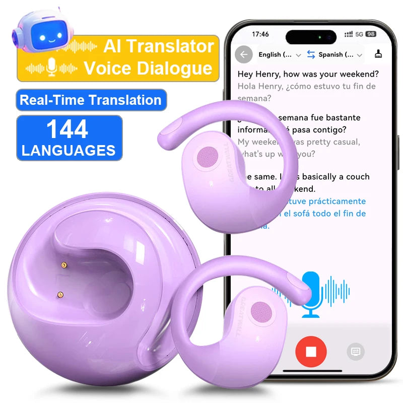 GreatWall AI Real-Time Translation Wireless Bluetooth Earphones Supporting Over 100 Voice Languages