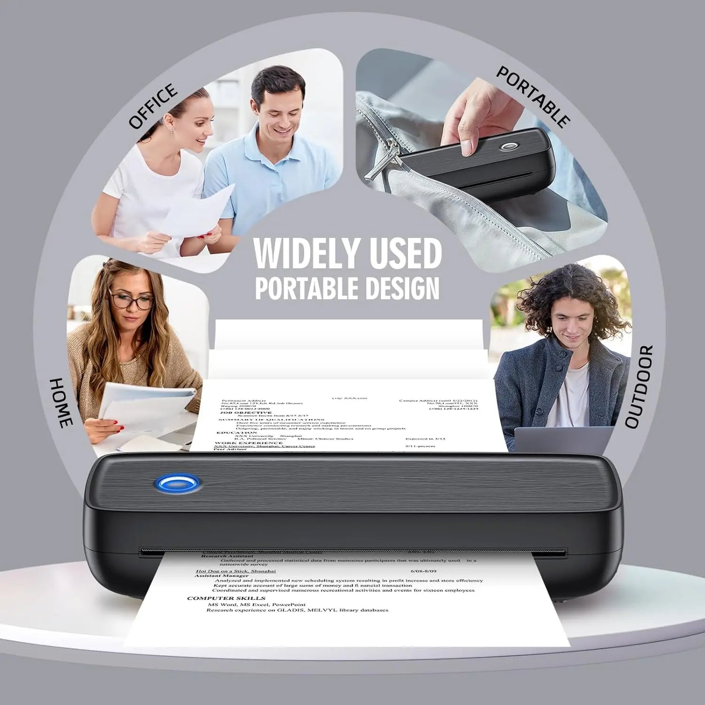 Portable Wireless Bluetooth Thermal Inkless Printer - Support US Letter &Legal, Thermal Paper, Compatible with iOS, Android&Lapt