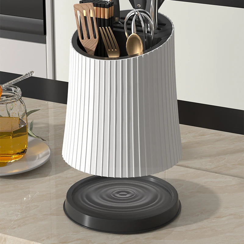360 Degree Rotate Utensil Holder With Drainage Countertop