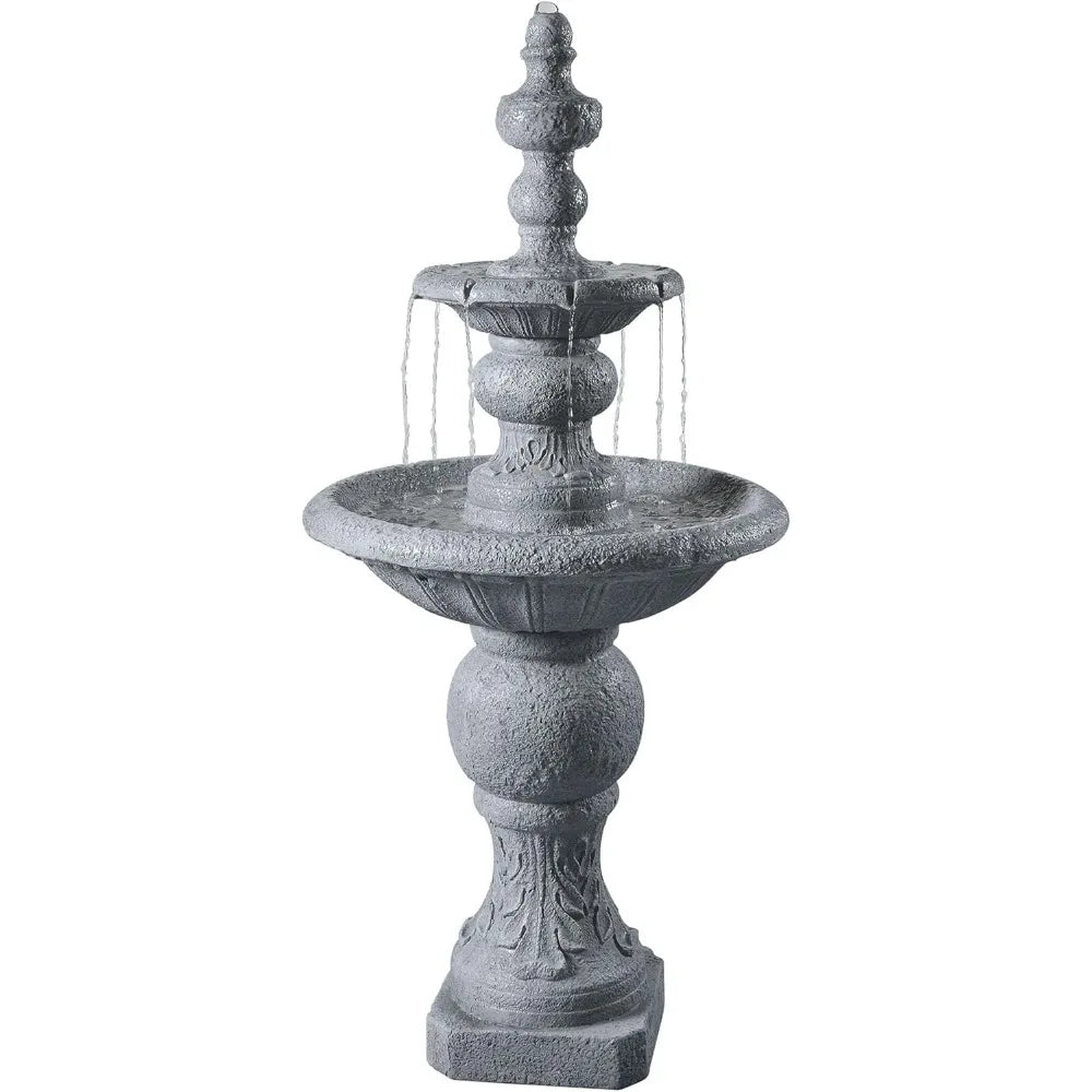 Two Tier Outdoor Water Fountain With Icy Stone Texture