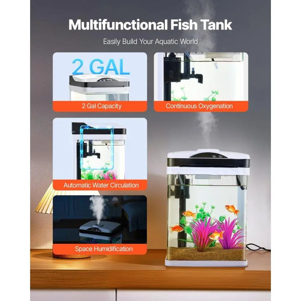 2 Gallon Smart Aquarium Self Cleaning 7 Color Lighting