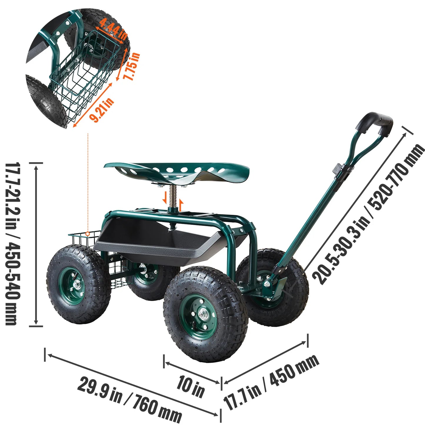 Garden Cart Rolling Workseat With Wheels 360 Swivel Seat