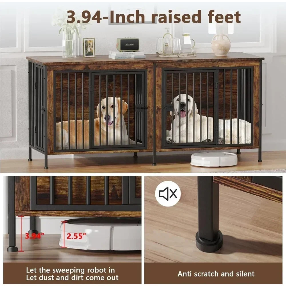 78 Inch Dog Cage Furniture for 2 Dogs, Extra Large Double Dog Crate Furniture Large Breed, 78.74"L x 27.56"W x 32.68"H
