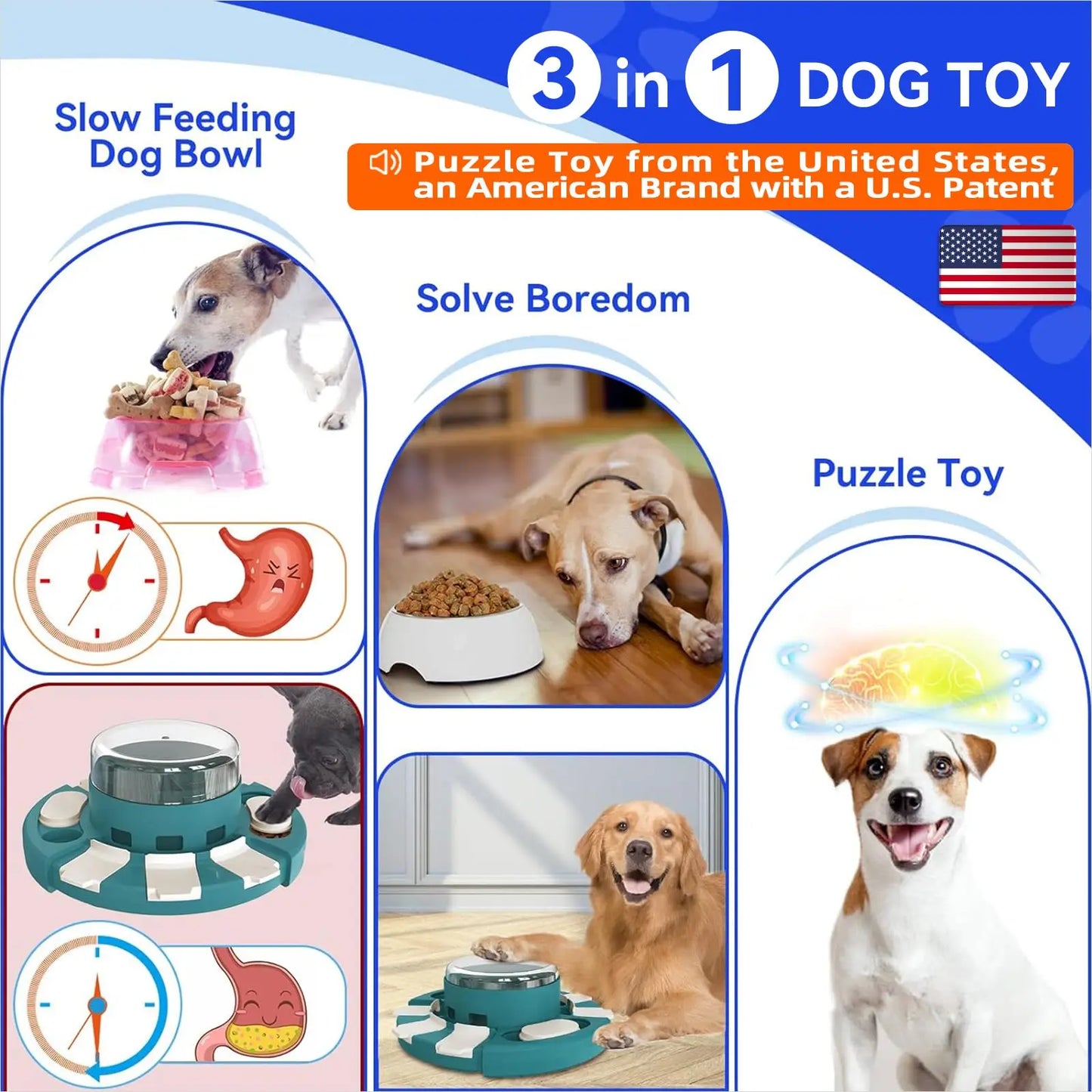 KADTC Dog Puzzle Toys w/Button Mind Games Level 2 in 1 Food Dispenser Slow Feeder Treat Puzzles Bowl Puppy Mental Stimulation Ga
