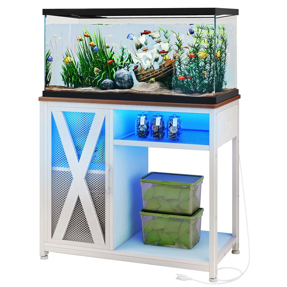 White Metal Fish Tank Stand 40 50 Gallon 3 Tier Storage