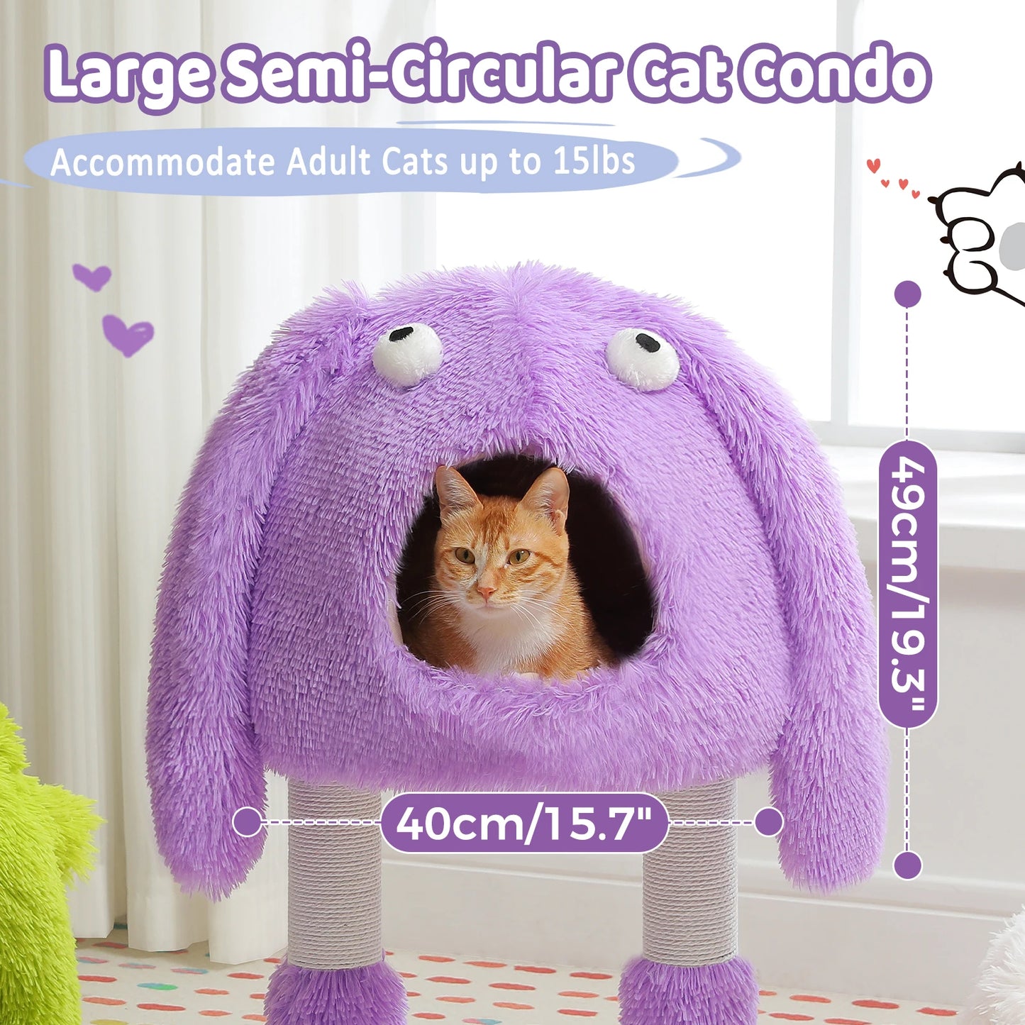 2 in 1 Cat Tree with Natural Sisal Scratching Posts, Cute Plush Small Cat Tower, Large Cat Condo for Indoor, Kitten Bed House
