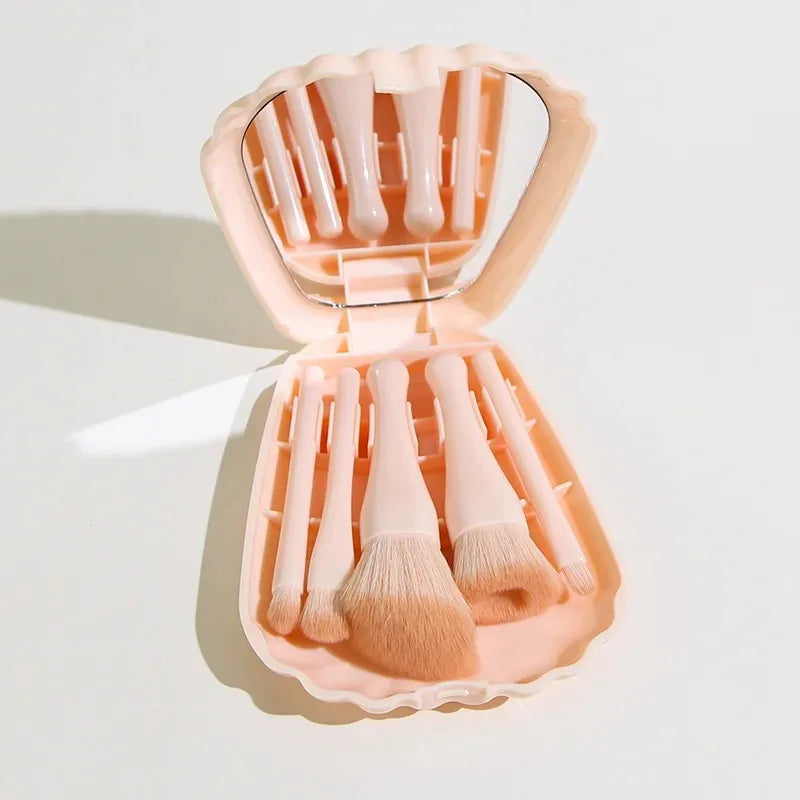 5Pcs Shell Makeup Brushes Set with Mirror Makeup Powder Brush Eyeshadow Highlighter Foundation Soft Brush Beauty Tool