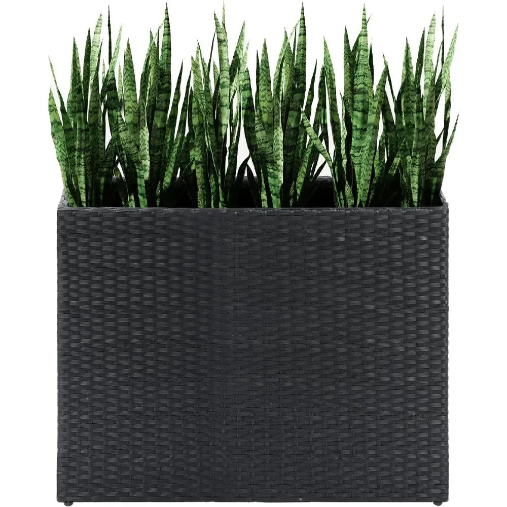 LEWIS&WAYNE Tall Planters for Outdoor Plants Handmade Wicker Large Rectangular Block Planter Box with Removable Liners Modern Pl