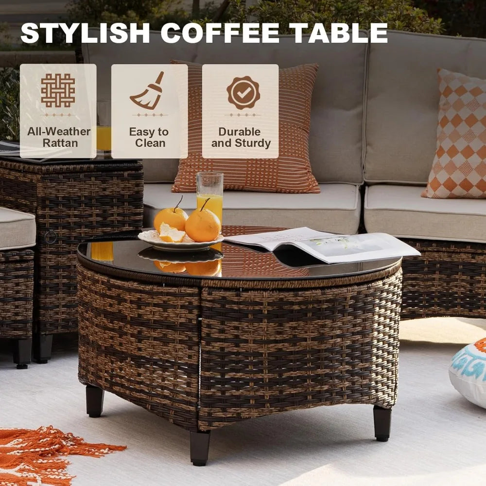 9 Piece Outdoor Patio Set Half Moon Rattan Sofa Conversation