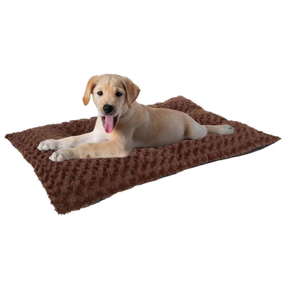 Large Chocolate Pillow Pet Bed Soft Faux Fur Non-Slip Dog Cat Bed Quilted Portable Washable Pet Cushion Kennel Crate Bedding