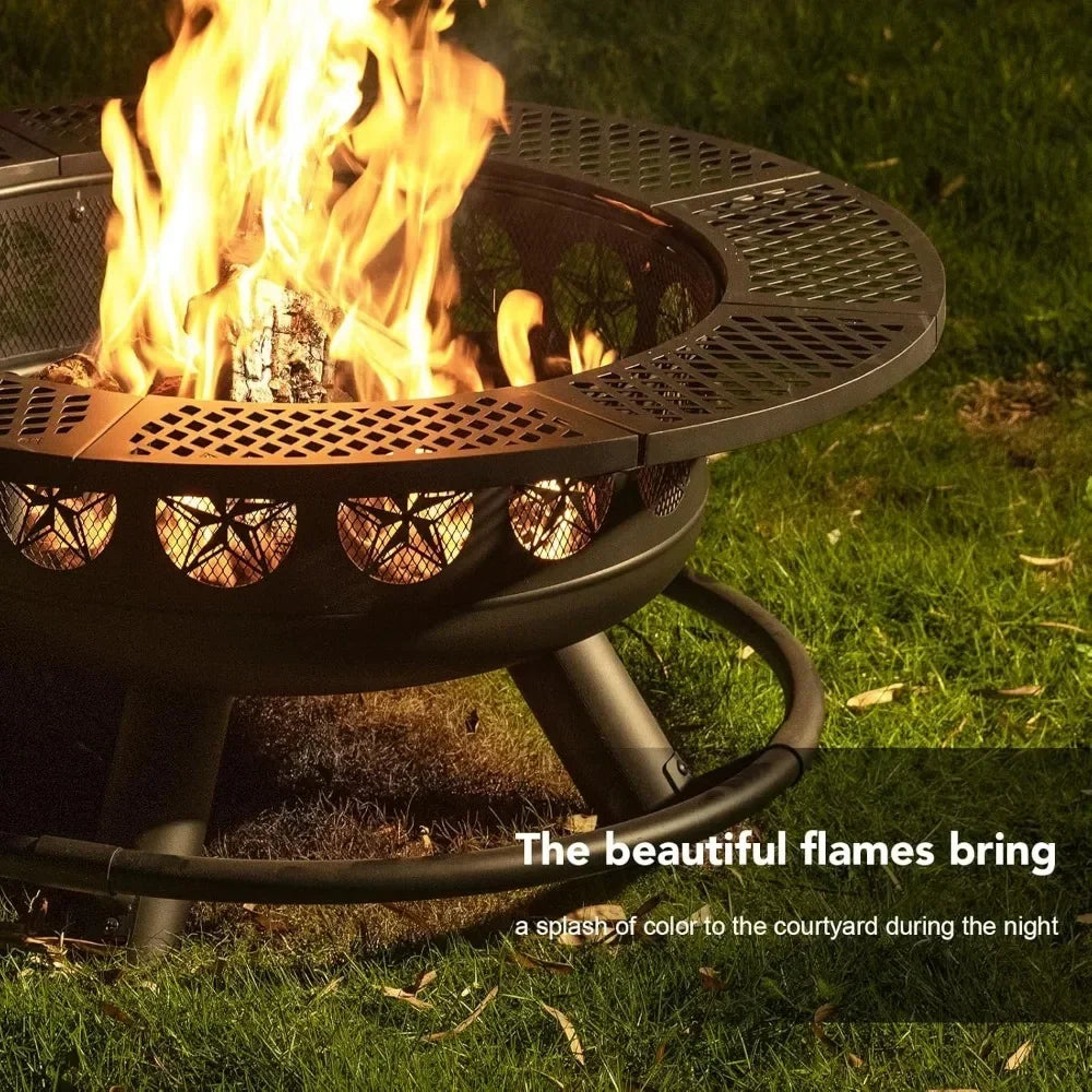 36 Inch Fire Pit with Cooking Grill,Outdoor Wood Burning BBQ Firepit with Lid, 3-in-1 Outdoor Fire Pit for Backyard Deck Bonfire