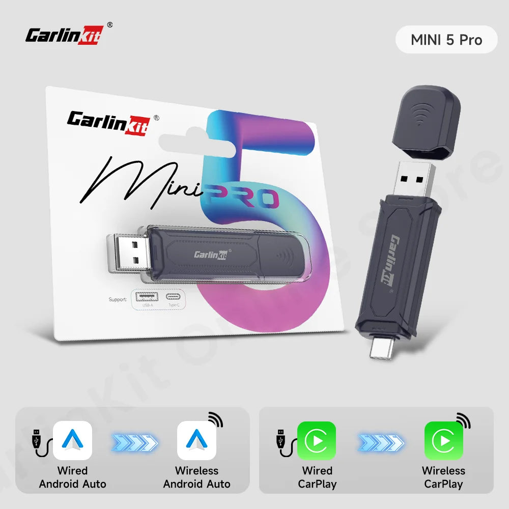 Carlinkit Mini 5 Pro Wireless Carplay Android auto Adapter for Car Intelligent Systems Upgrade Ble Wifi Seamless Connection