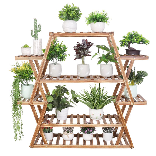 Extra Large Eight Tier Pine Wood Plant Stand Bonsai Shelf