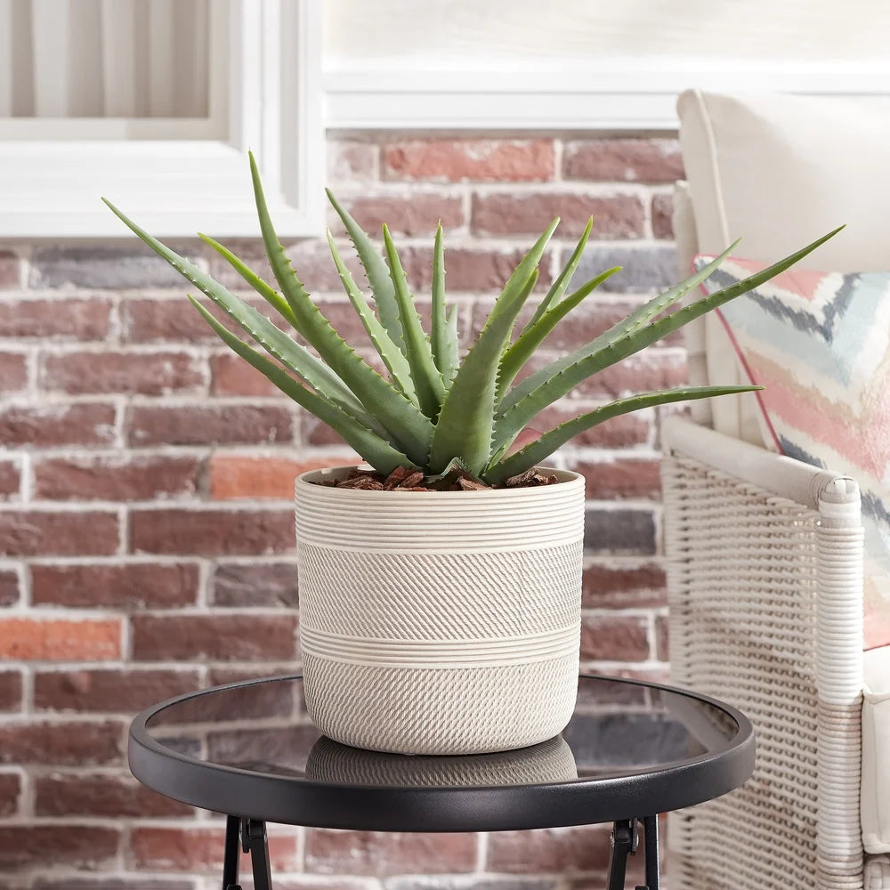 Round Ceramic Planter with Drainage Holes Sturdy Grooved Indoor Pot Succulents Flowers Houseplants Home Decor
