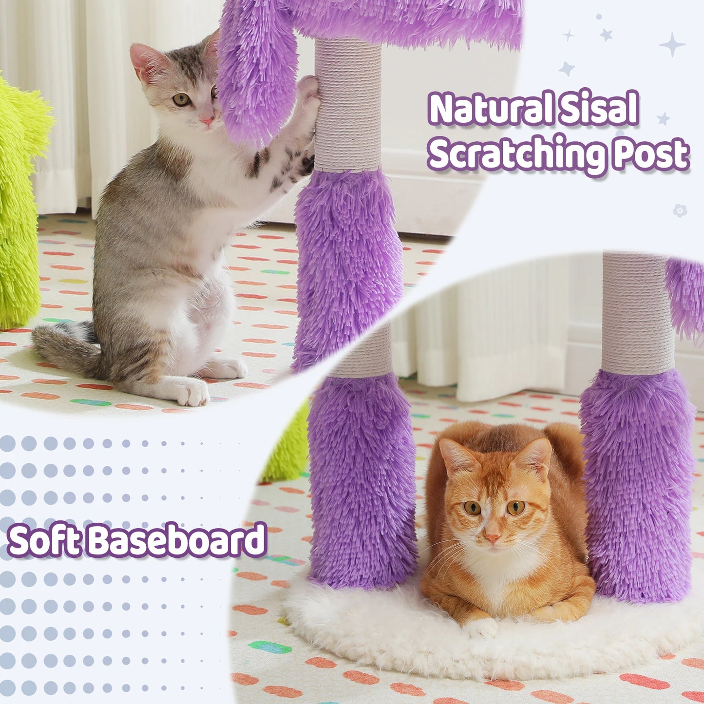 2 in 1 Cat Tree with Natural Sisal Scratching Posts, Cute Plush Small Cat Tower, Large Cat Condo for Indoor, Kitten Bed House