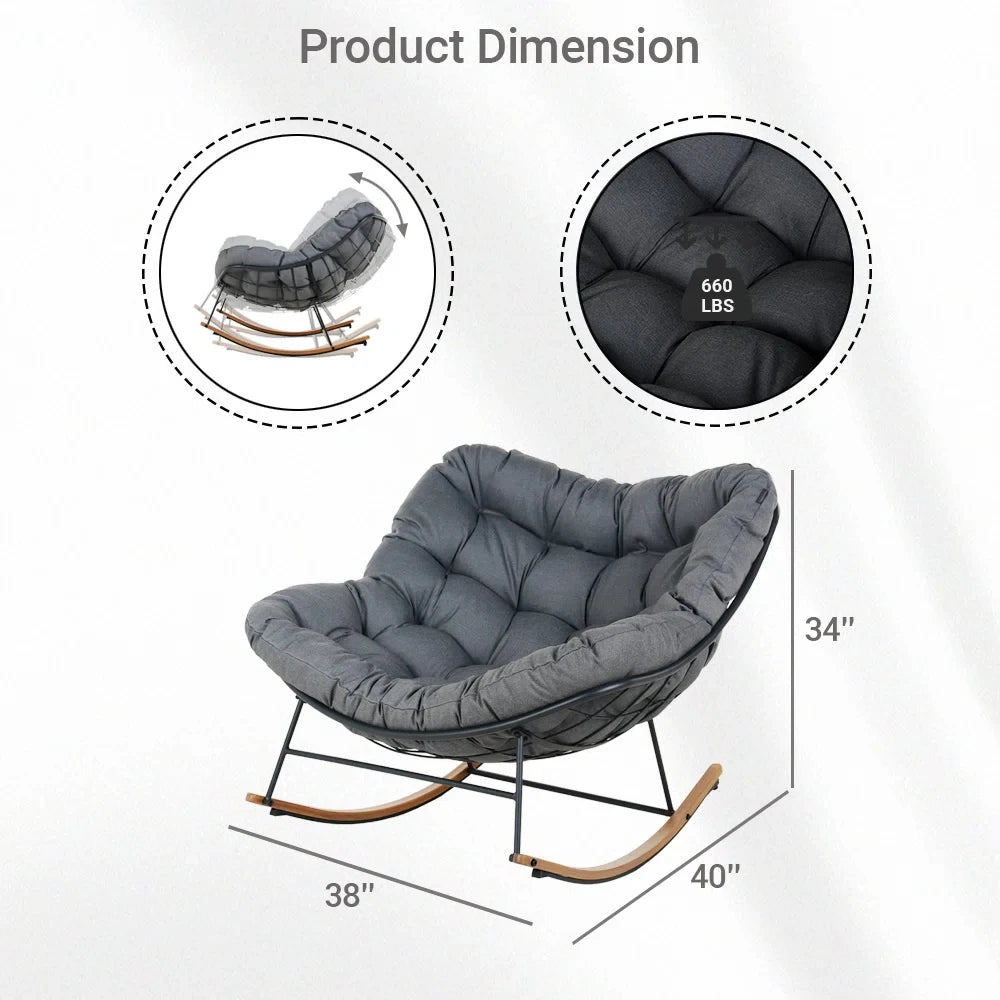 Oversized Papasan Rocking Chair With Cushion For Patio