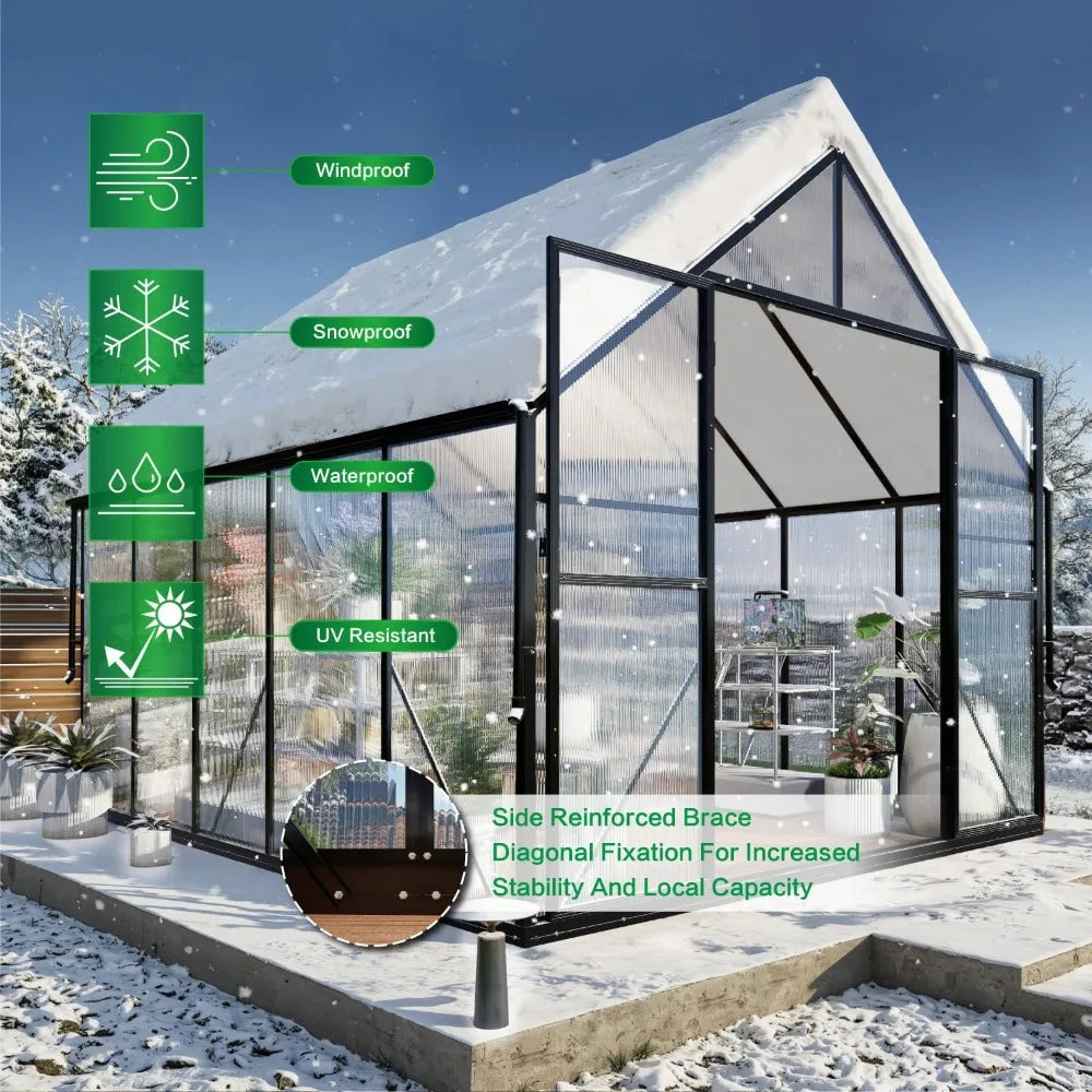 Outdoor Large Polycarbonate Aluminum Walk In Greenhouse