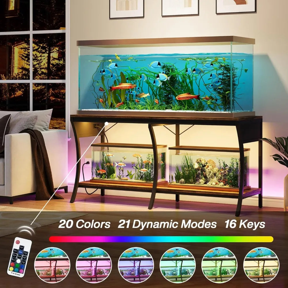 55 To 90 Gallon Fish Tank Stand Two Tier With LED Light