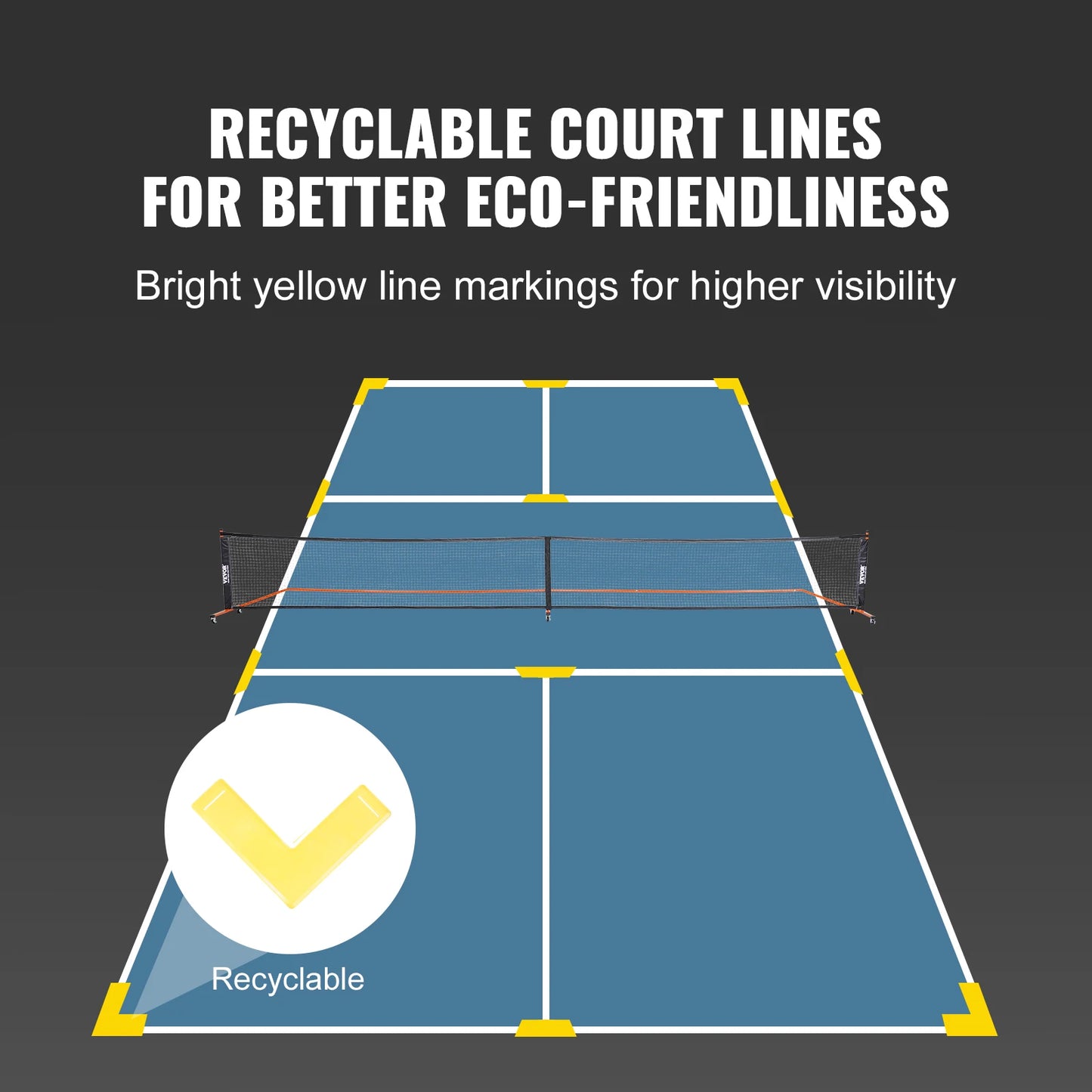 VEVOR Portable Pickleball Net System 22FT Full Court Official Regulation Size Pickle Ball Nets Indoor & Outdoor with Court Line