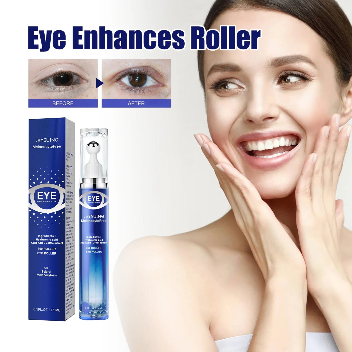 Jaysuing Eye care roller reduces dark circles and eye puffiness, brightens skin tone, repairs and tightens skin, massage roller