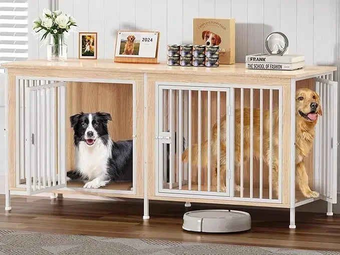 78 Inch Dog Cage Furniture for 2 Dogs, Extra Large Double Dog Crate Furniture Large Breed, 78.74"L x 27.56"W x 32.68"H