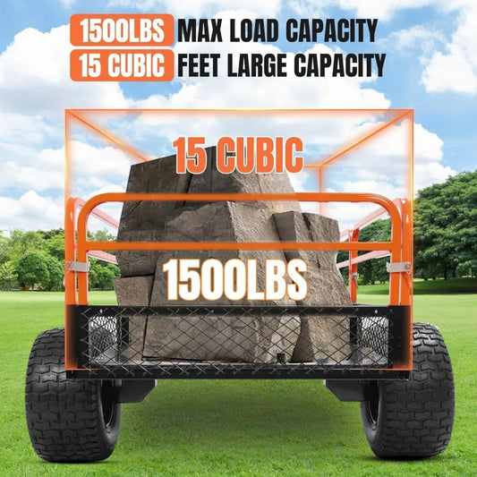 Heavy Duty ATV UTV Trailer Dump Cart 1500LBS Load Universal
