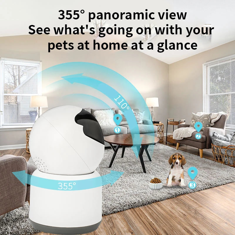 PAPIFEED Pet Feeding Monitor Wifi Remote Voice Interactive Cat Camera 360 Panoramic 1080P Pet Camera Indoor Security