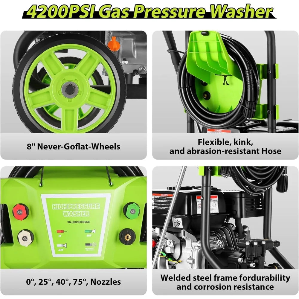 4200PSI Pressure Washer 4.0GPM and 209CC Gas Powered Washing Machine Commercial High Pressure Washer with 25ft Hose&4 Nozzles