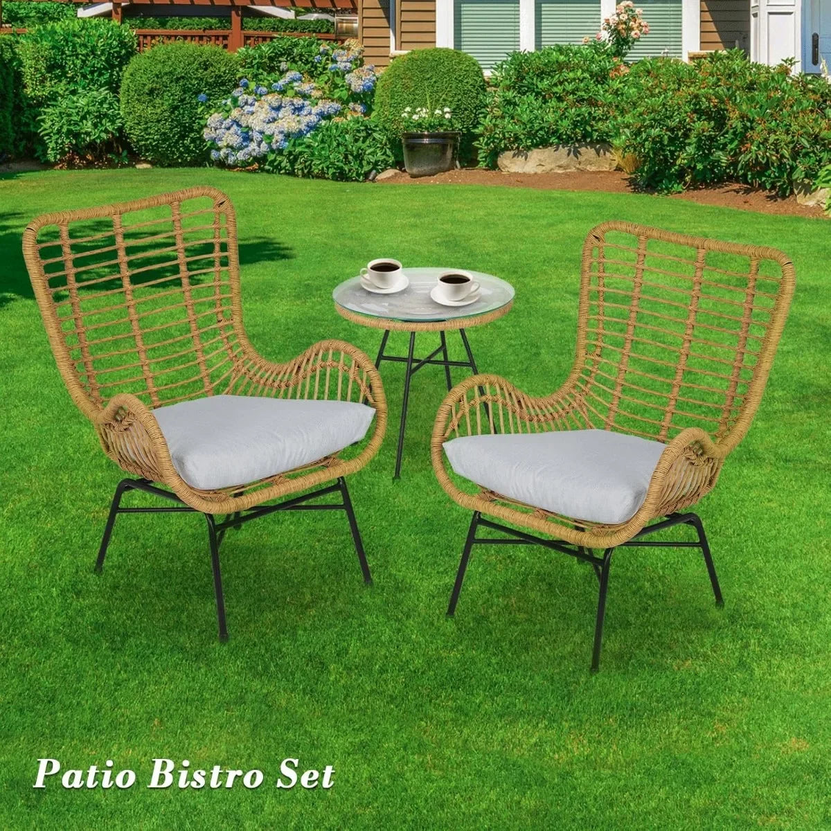 Modern 3 Piece Outdoor Rattan Set With Cushions Grey