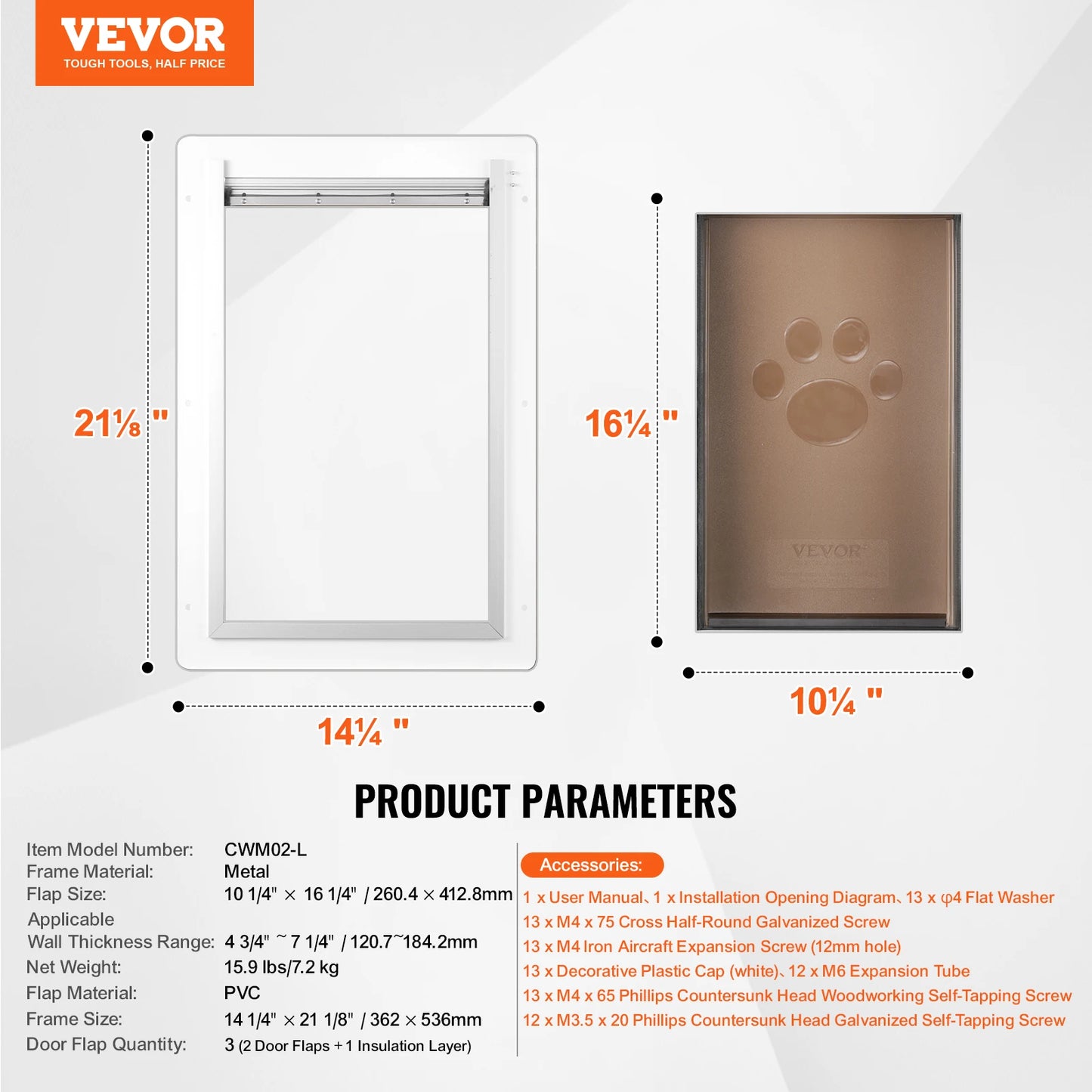 SucceBuy Pet Door Metal Frame with Lock and 3-Flap System Weatherproof Doggy Door Easy to Install in Interior or Exterior Walls