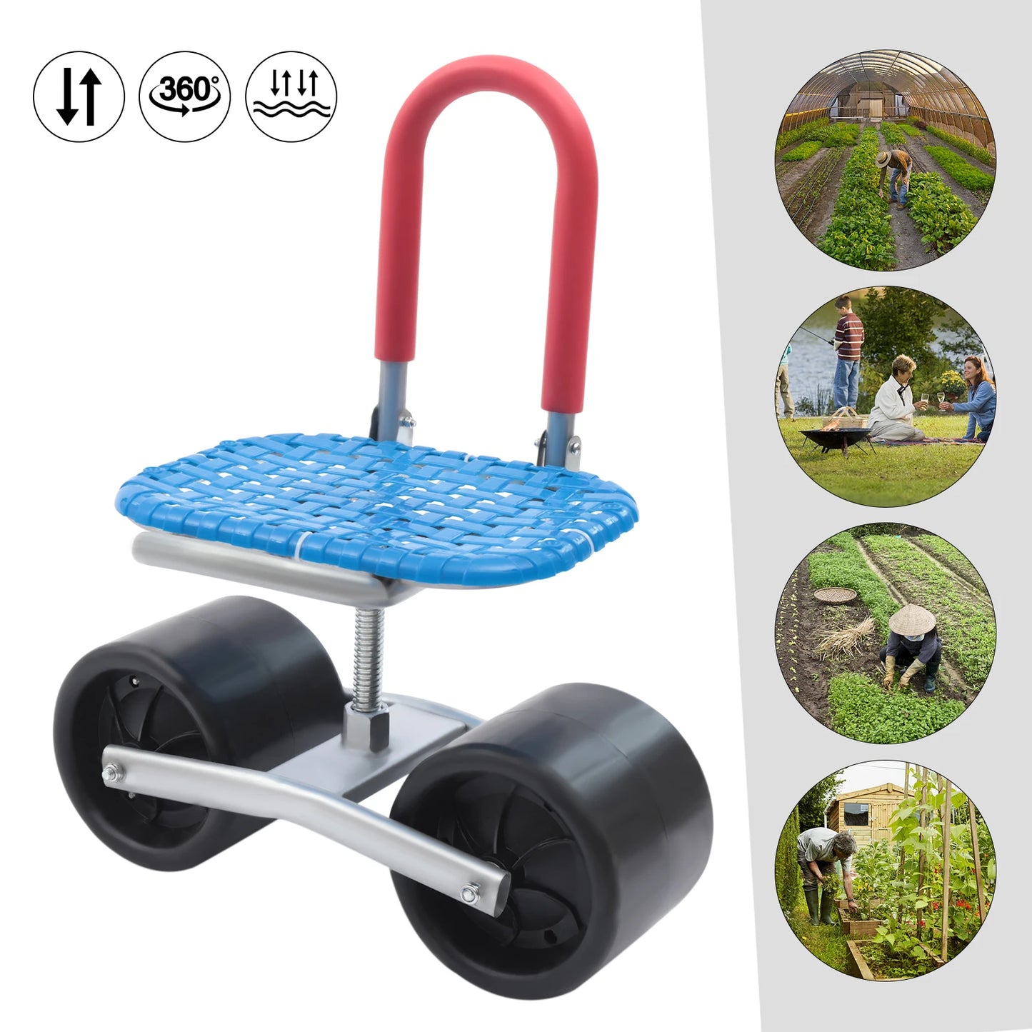 Garden Cart Rolling Stool – Rolling Garden Scooter Garden Cart Seat Wheels 360 Swivel Seat Garden Stool