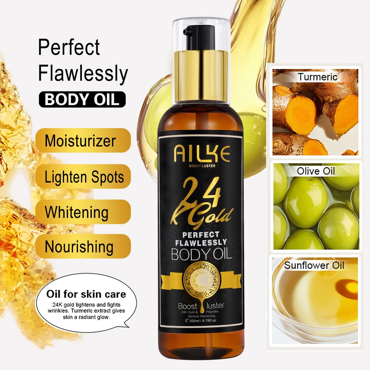 AILKE 24k Gold Perfect Flawlessly Soap, Brighten Skin, Oil Control, Exfoliating, Long-Lasting Scent, For Face & Body, 200g/7 oz