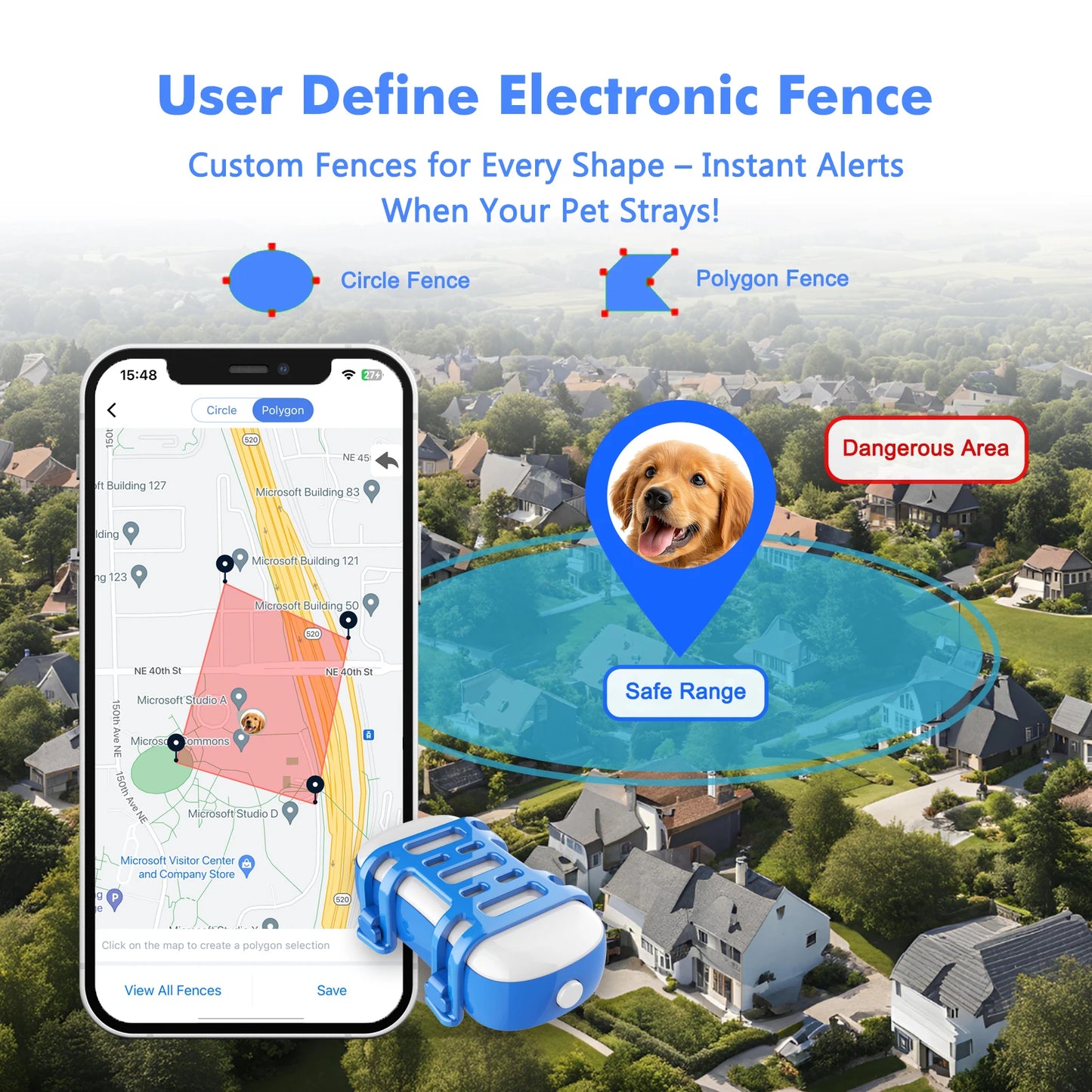 4G Dog Cat GPS Tracker for Pets Waterproof Locator with App Live Tracking Light Sound Search Free Trial