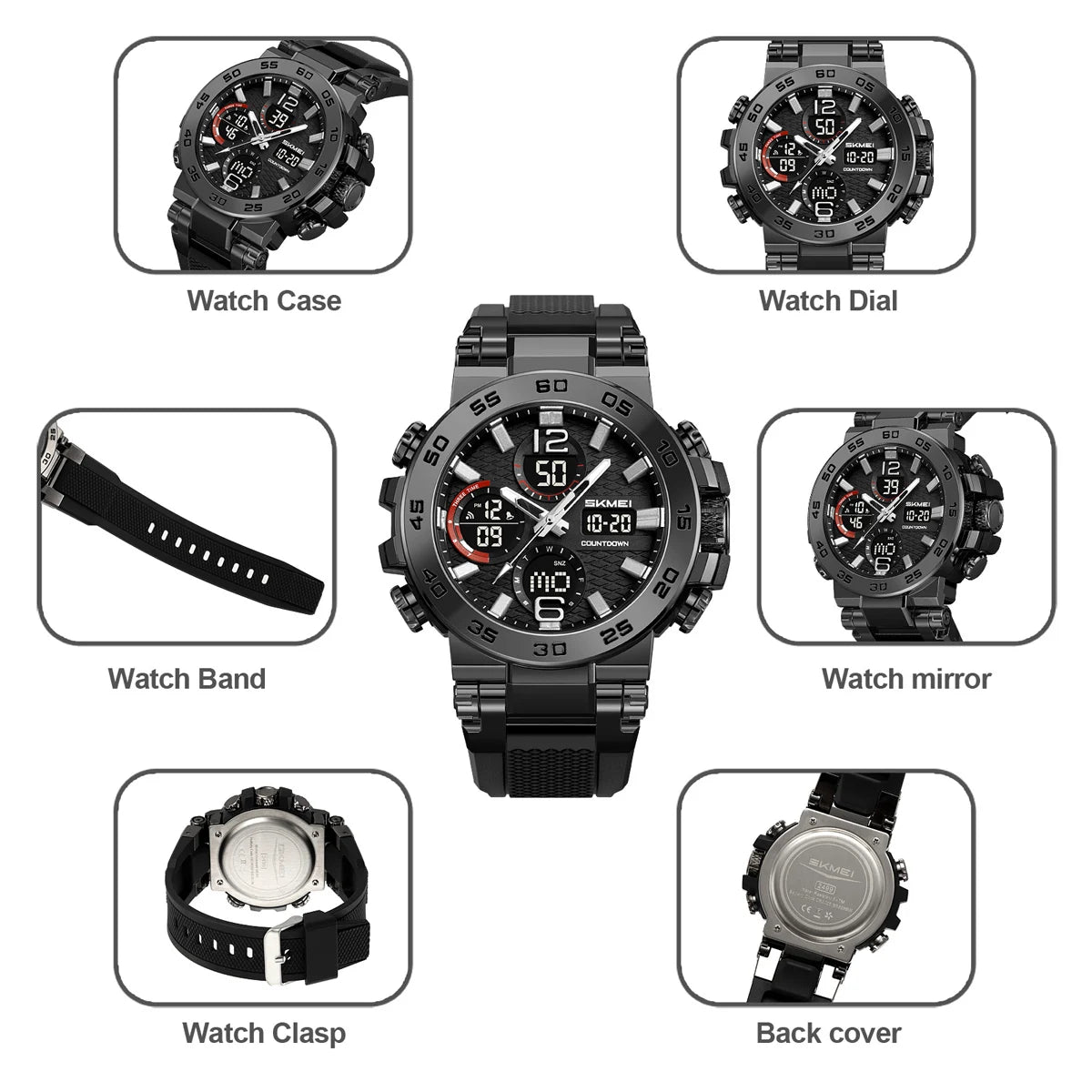 Skmei Waterproof Alarm Clock Wristwatch Dual Display For Men