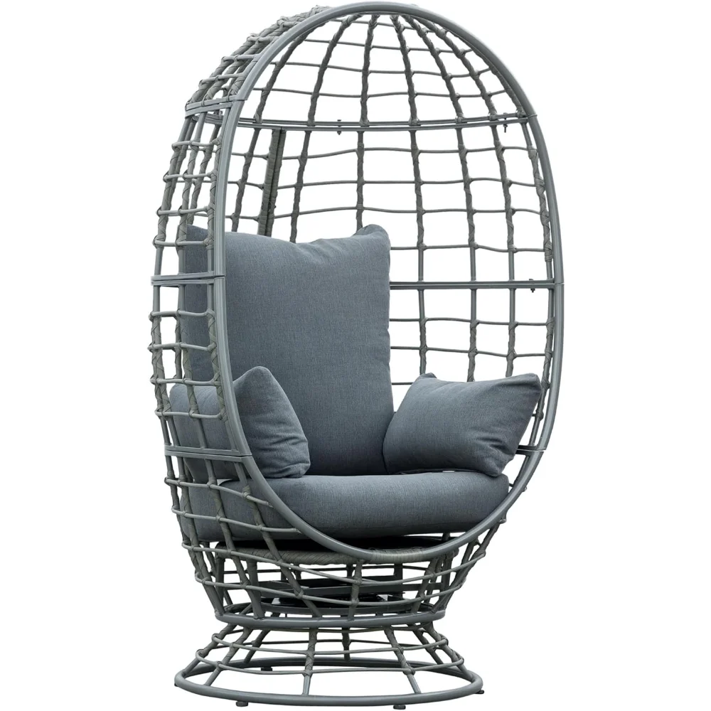 Wicker Egg Chair 360 Swivel Indoor Outdoor Boho Basket Seat