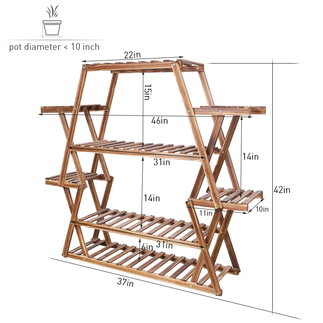 Extra Large Eight Tier Pine Wood Plant Stand Bonsai Shelf