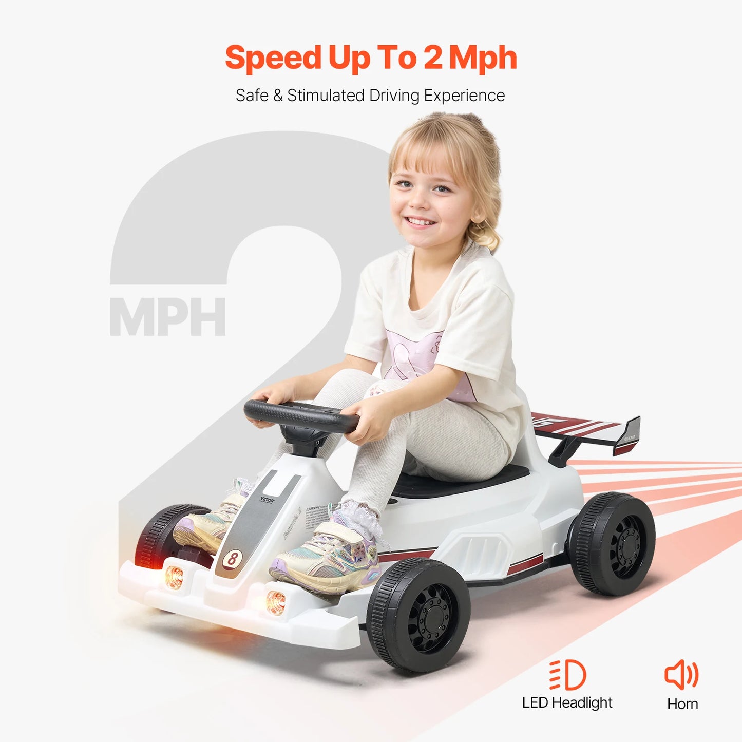 VEVOR 6V 4.5Ah Electric Pedal Go Kart Portable Outdoor Racing Toys 20000 RPM Motor with LED Headlight & Horn for Kids Boy Gifts