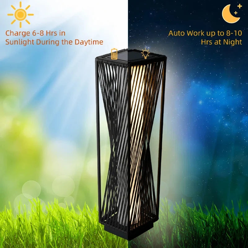Outdoor Solar Floor Lamp, Patio Weather-Resistant Resin Wicker Solar Light for Yard, Garden, Pathway, Deck
