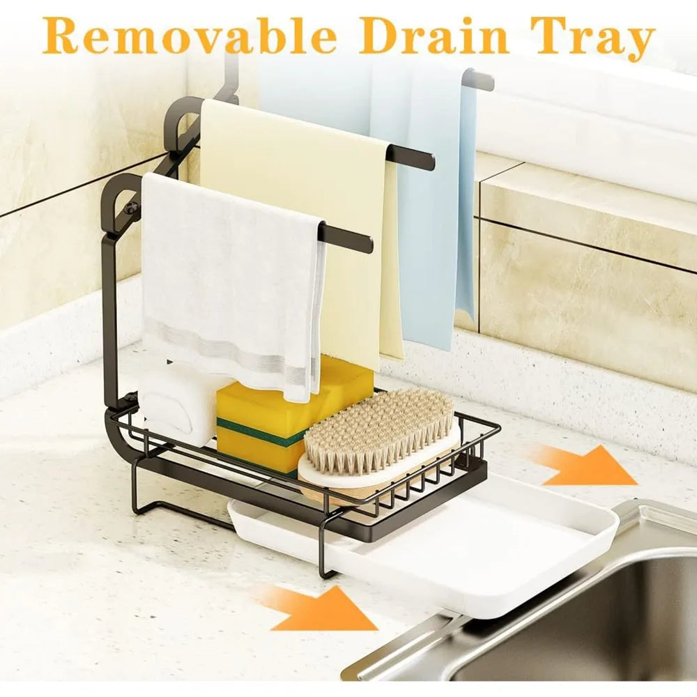 Kitchen Sink Sponge Holder With Drainage Tray Storage Metal