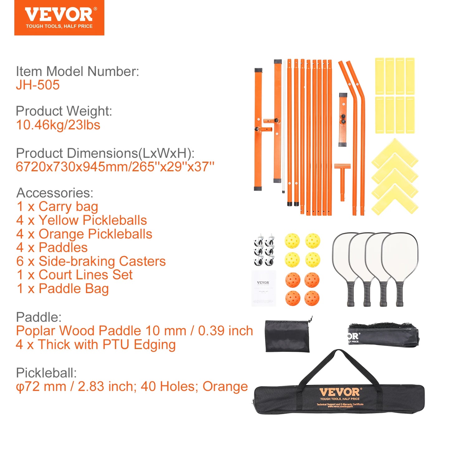 VEVOR Portable Pickleball Net System 22FT Full Court Official Regulation Size Pickle Ball Nets Indoor & Outdoor with Court Line