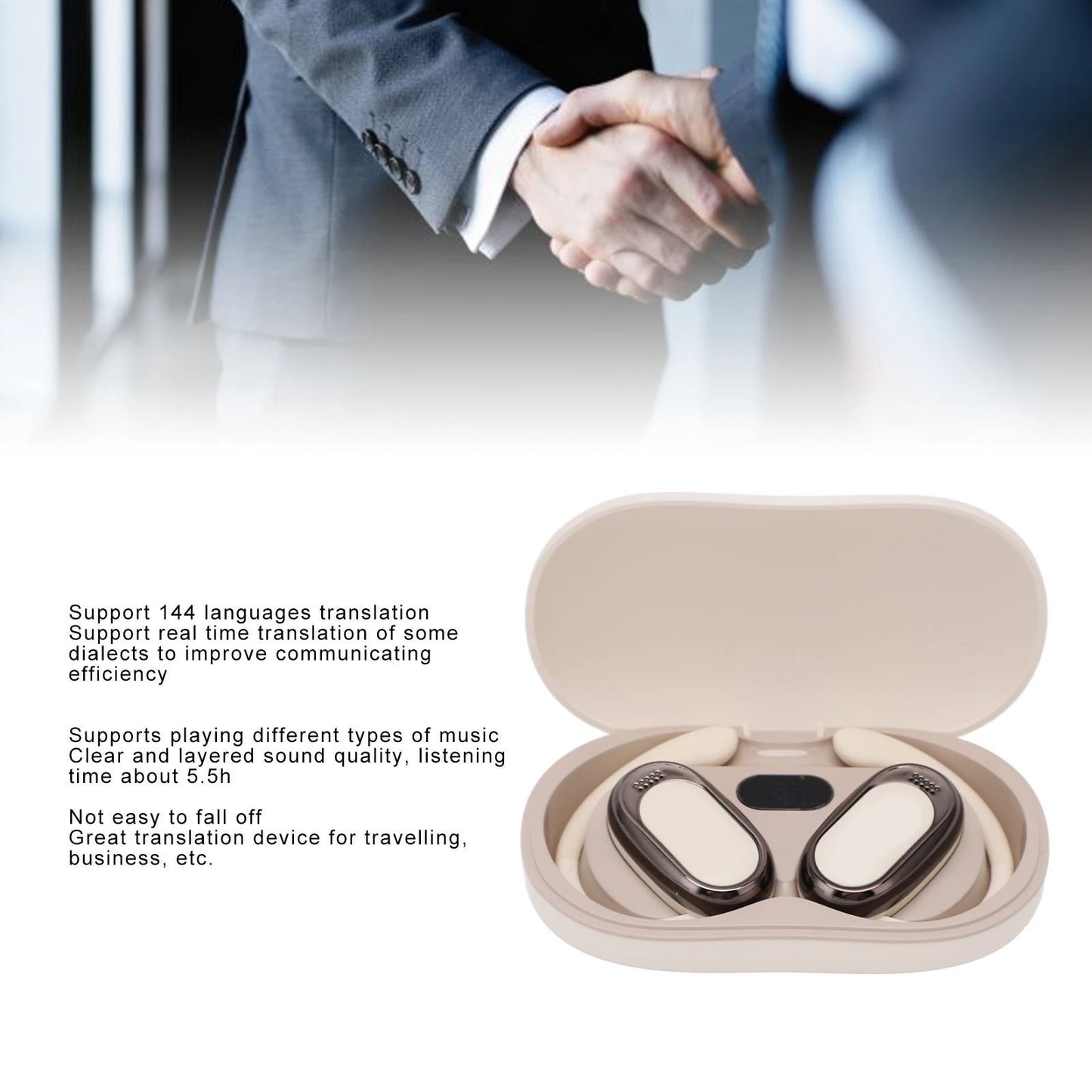 Language Translator Earbuds Music Playing Bluetooth 5.4 Wireless Earbuds Real Time 144 Languages with Charging Case for Travel
