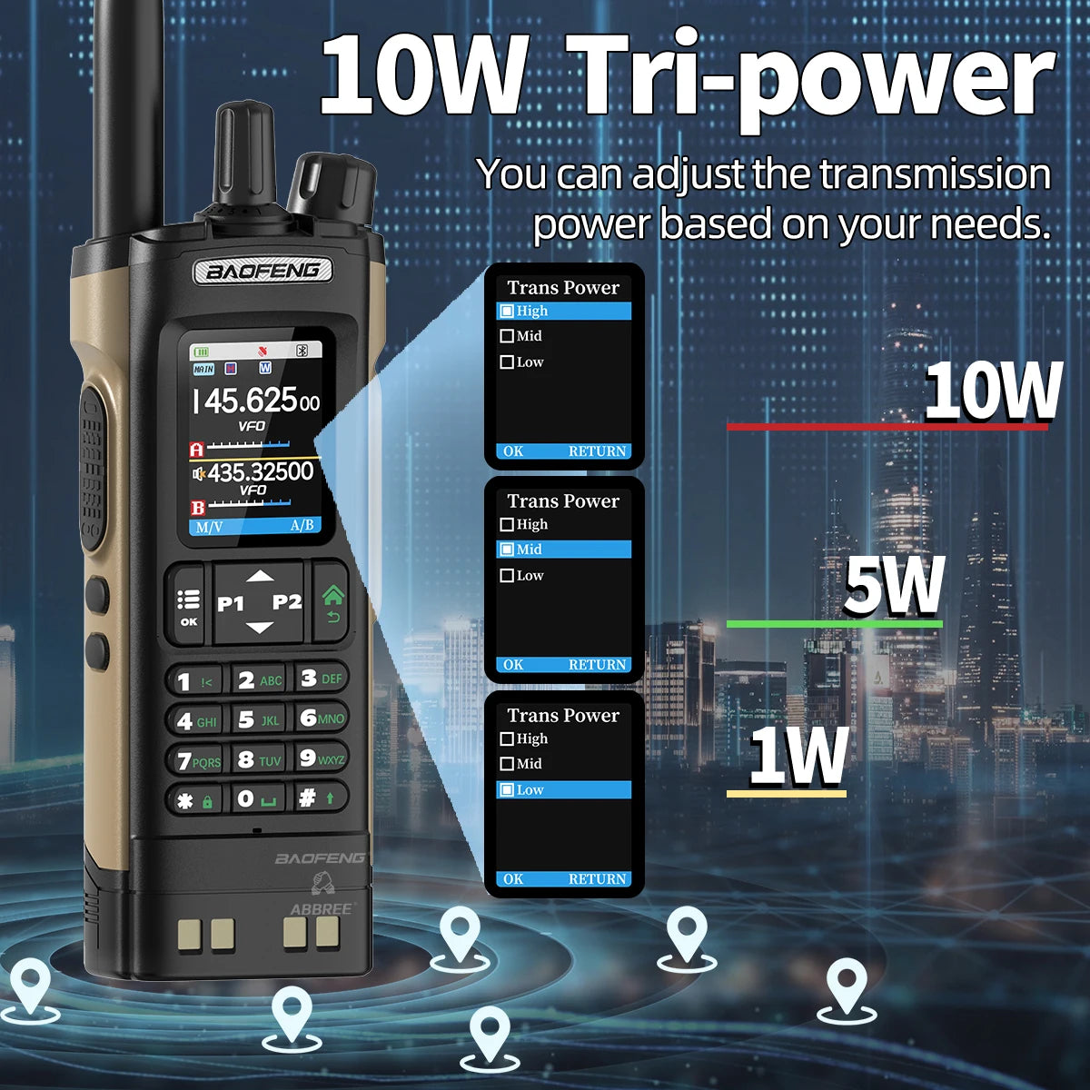Walkie Talkie Baofeng UV-32 Multi Band 10W GPS Bluetooth Programming Amateur AM Two Way Radio with 2.0" Screen Type-C Ham Radio