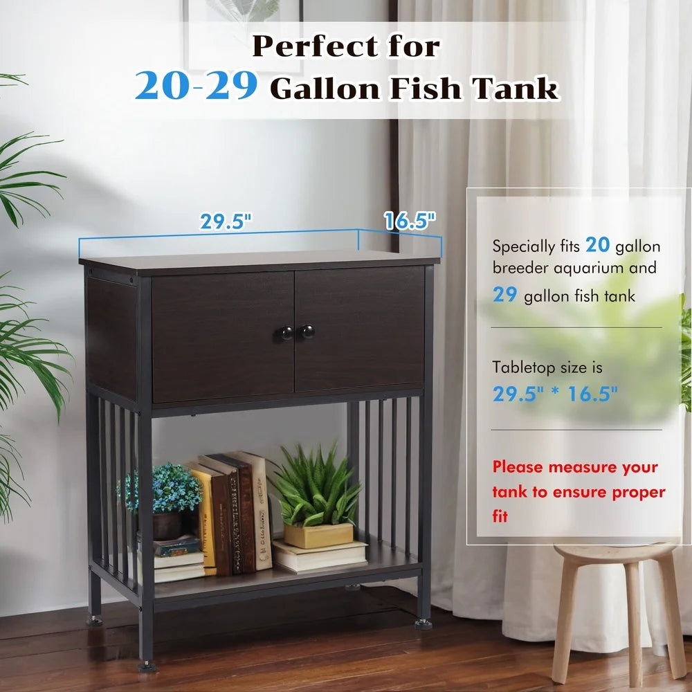 Metal Fish Tank Stand With Cabinet For 20 To 29 Gallons
