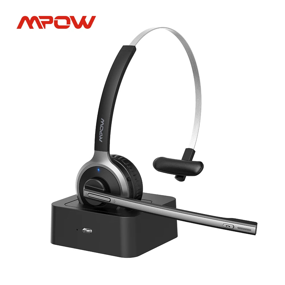 Mpow M5 Pro Bluetooth 5.0 Headphones with Mic and Charging Base Wireless Headset for PC Laptop Call Center Office 18H Talking Time